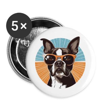 Boston Terrier - Lot de 5 grands badges (56 mm) - blanc - Devant