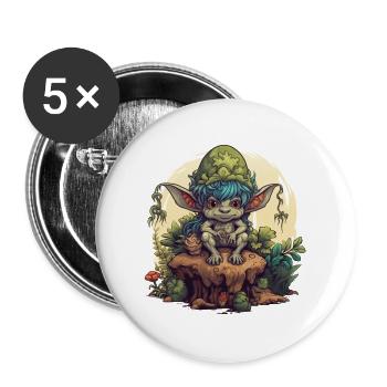 Pilz Kobold Baumstamm Wald Fantasy Shirt - Buttons groß 56 mm (5er Pack) - Weiß - Vorne