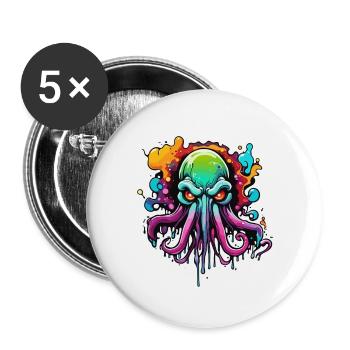 Cthulhu / Demon / Fantasie / Horror / tentakelig - Buttons groß 56 mm (5er Pack) - Weiß - Vorne