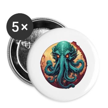 Cthulhu / Demon / Fantasie / Horror / tentakelig - Buttons groß 56 mm (5er Pack) - Weiß - Vorne