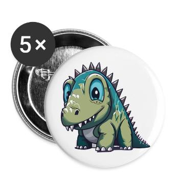 Freundlicher Dino - Buttons groß 56 mm (5er Pack) - Weiß - Vorne