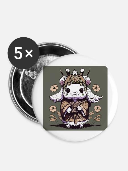 Ziege im Kimono - Buttons groß 56 mm (5er Pack) - Weiß