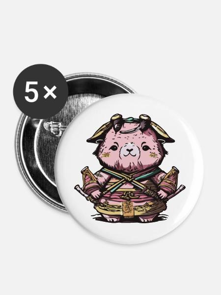 Tierischer Samurai - Buttons groß 56 mm (5er Pack) - Weiß