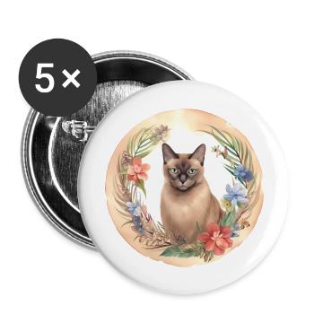 Chat birman Boho éléments, chats d’amour - Lot de 5 grands badges (56 mm) - blanc - Devant