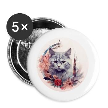 Britisch Kurzhaar Katze Boho Element, Katzen - Buttons groß 56 mm (5er Pack) - Weiß - Vorne