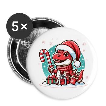 Dinosaure rouge de Noël - Lot de 5 grands badges (56 mm) - blanc - Devant