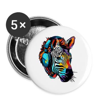 Zebra mit Kopfhörer Musik Zebrakopf - Buttons groß 56 mm (5er Pack) - Weiß - Vorne
