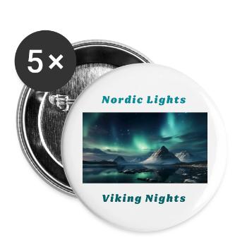 Panorama des aurores boréales avec un dicton viking - Lot de 5 grands badges (56 mm) - blanc - Devant