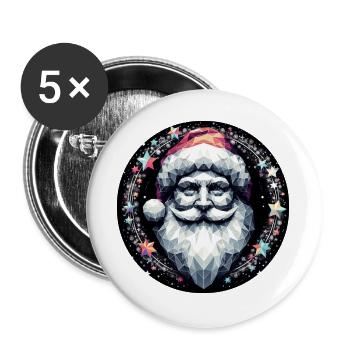 Weihnachtsmann Kopf in Kranz hell - Buttons groß 56 mm (5er Pack) - Weiß - Vorne