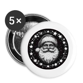 Couronne polygonale tête de Père Noël ronde gris blanc - Lot de 5 grands badges (56 mm) - blanc - Devant