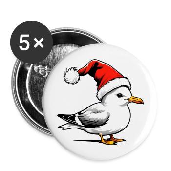 Weihnachts-Möwe mit Mütze - Buttons groß 56 mm (5er Pack) - Weiß - Vorne