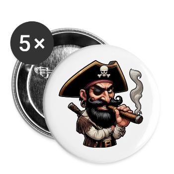 Zigarren-Smoking-Pirat - Buttons groß 56 mm (5er Pack) - Weiß - Vorne