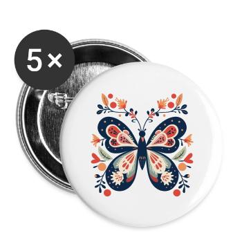 Butterfly Schmetterling - Buttons groß 56 mm (5er Pack) - Weiß - Vorne