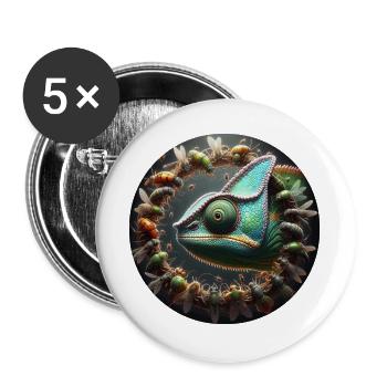 Le caméléon et les insectes - Lot de 5 grands badges (56 mm) - blanc - Devant