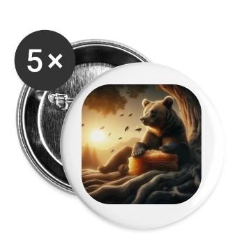 Ours brun assis devant un arbre au coucher du soleil - Lot de 5 grands badges (56 mm) - blanc - Devant