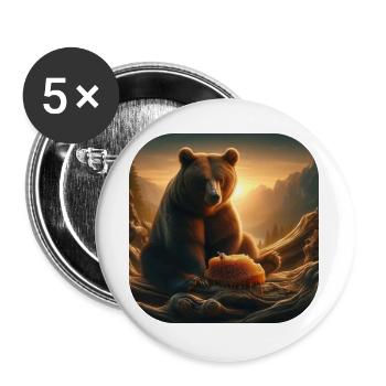 Ours brun assis avec des abeilles en nid d’abeille dans la nature - Lot de 5 grands badges (56 mm) - blanc - Devant