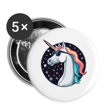 Dessin de Noël Licorne - Lot de 5 grands badges (56 mm) - blanc - Devant