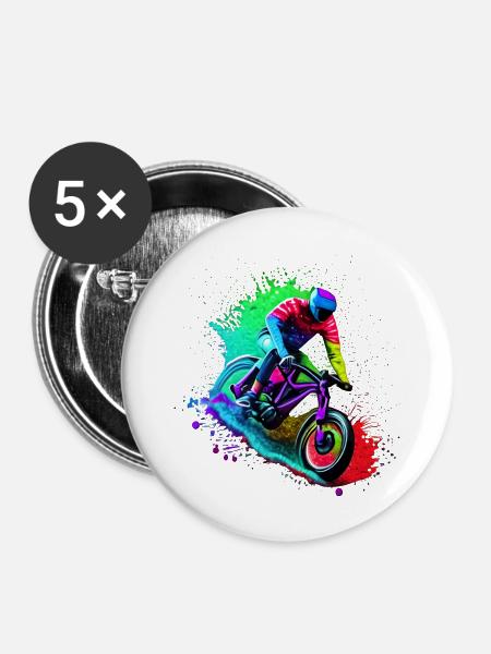 Fahrrad Radfahrer Fahrradfahrer Radeln Radfahren - Buttons groß 56 mm (5er Pack) - Weiß