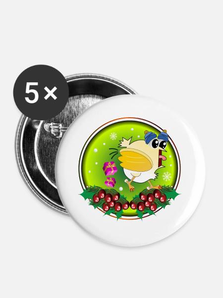 WEIHNACHTEN HÜHNER - Buttons groß 56 mm (5er Pack) - Weiß