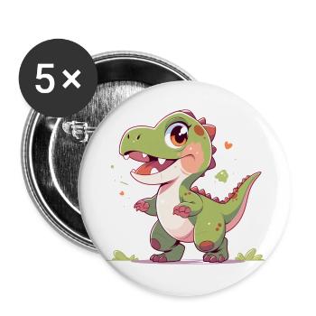 Süßer kleiner T-Rex - Buttons groß 56 mm (5er Pack) - Weiß - Vorne