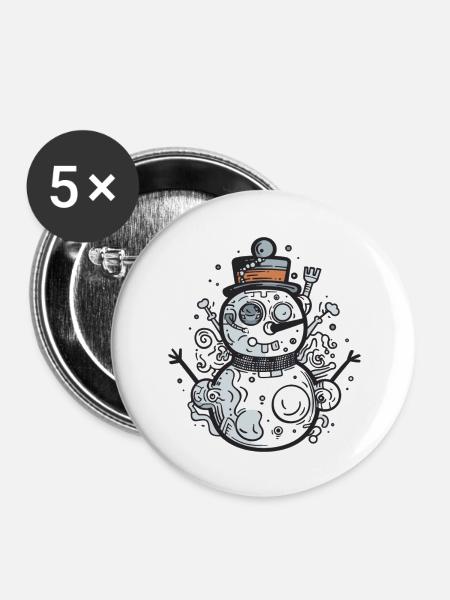 Schneemann - Buttons groß 56 mm (5er Pack) - Weiß