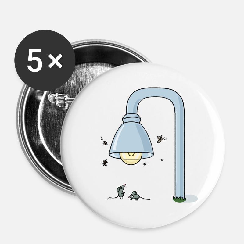 Two little mice meet under a lantern - Buttons large 2.2''/56 mm (5-pack) - white