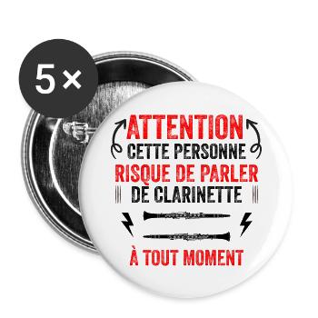 risque de parler de clarinette à tout moment - Lot de 5 grands badges (56 mm) - blanc - Devant