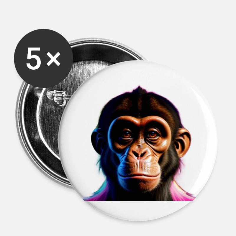 Singe coquin - Lot de 5 grands badges (56 mm) - blanc