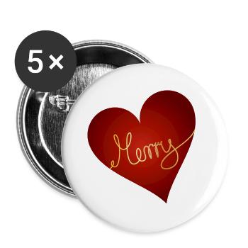 bright red heart with gold-coloured inscription - Buttons large 2.2''/56 mm (5-pack) - white - Front