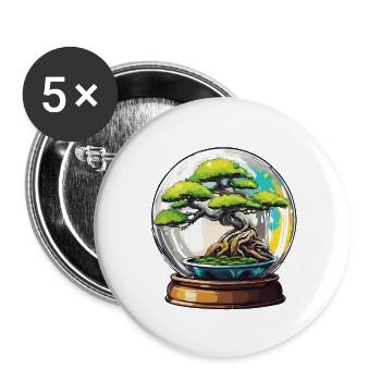 Bonsai im Glas / Botanik / Biotop / Terrarium - Buttons groß 56 mm (5er Pack) - Weiß - Vorne