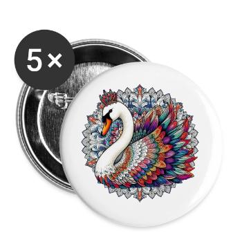 Schwan mit Mandalas verziert - Buttons groß 56 mm (5er Pack) - Weiß - Vorne