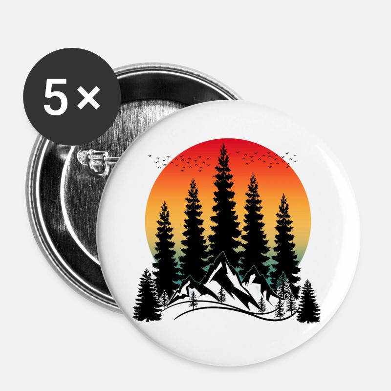 SUNSET MOUNTAIN AND TREES - Buttons large 2.2''/56 mm (5-pack) - white