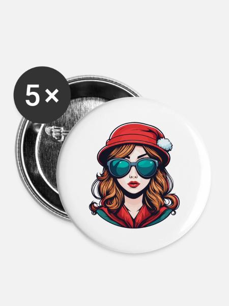 Mädchen Weihnachten Zeichnung - Buttons groß 56 mm (5er Pack) - Weiß