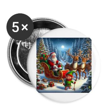 Weihnachtsmann im Weihnachtsschlitten - Buttons groß 56 mm (5er Pack) - Weiß - Vorne