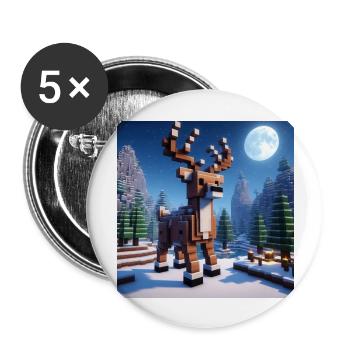 Pixel Rentier, Elch im Winterwald zu Weihnachten - Buttons groß 56 mm (5er Pack) - Weiß - Vorne