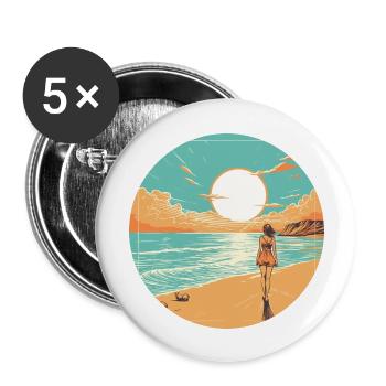 Frau am Strand mit Sonnenuntergang Urlaub - Buttons groß 56 mm (5er Pack) - Weiß - Vorne