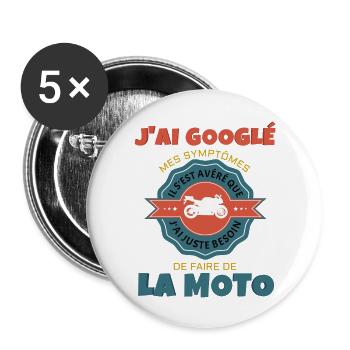 Moto Motard - Lot de 5 grands badges (56 mm) - blanc - Devant