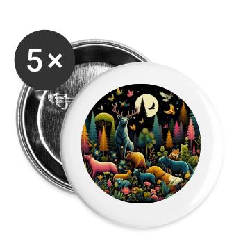Forest, Animals, Colorful, Black, Night - Buttons large 2.2''/56 mm (5-pack) - white - Front