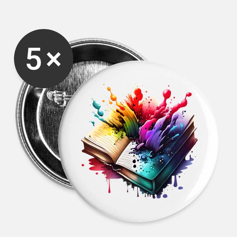 Book Reading Books Reader Gift Book Lover - Buttons large 2.2''/56 mm (5-pack) - white