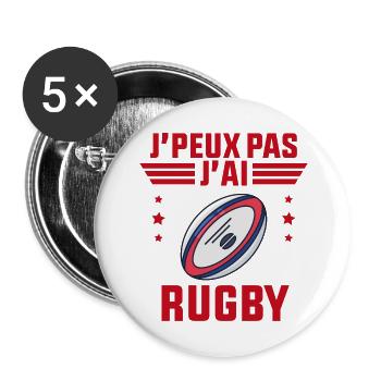 j'peux pas j'ai rugby idée cadeau rugby - Lot de 5 grands badges (56 mm) - blanc - Devant