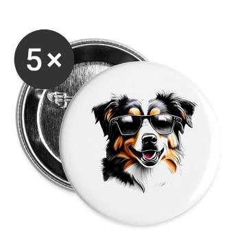 Berger Australien Chien Propriétaire Chien Chiot - Lot de 5 grands badges (56 mm) - blanc - Devant