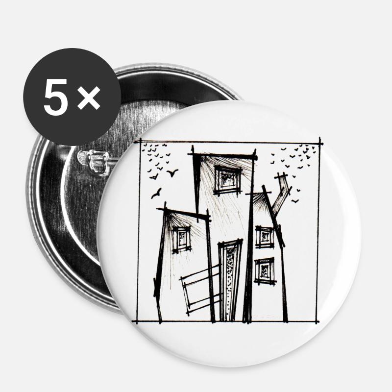 Hütte - Buttons groß 56 mm (5er Pack) - Weiß