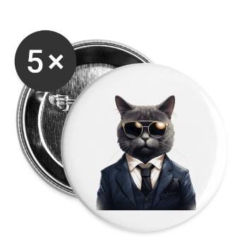 Katze in Anzug - Buttons groß 56 mm (5er Pack) - Weiß - Vorne