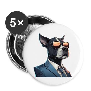 Hund in Anzug - Buttons groß 56 mm (5er Pack) - Weiß - Vorne