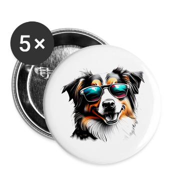Berger Australien Chien Propriétaire Chien Chiot - Lot de 5 grands badges (56 mm) - blanc - Devant