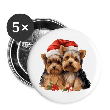 Merry Christmas Yorkshireterriers - Buttons groß 56 mm (5er Pack) - Weiß - Vorne
