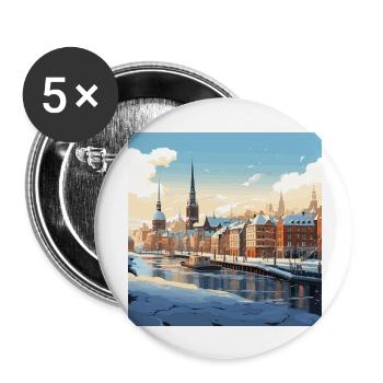 Verschneite Stadt Schnee Winter Wasser Hafen - Buttons groß 56 mm (5er Pack) - Weiß - Vorne