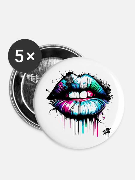 lips graffiti style - Buttons groß 56 mm (5er Pack) - Weiß