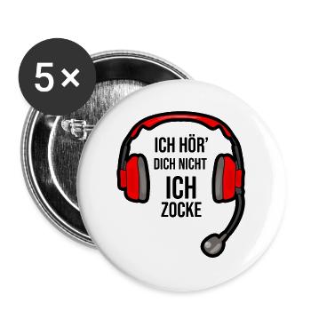 Gaming - Hör dich nicht ich zocke - Buttons groß 56 mm (5er Pack) - Weiß - Vorne