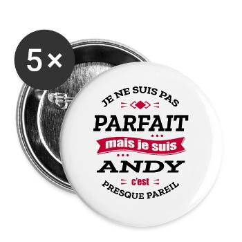 ANDY PARFAIT - PRENOM ANDY - Lot de 5 grands badges (56 mm) - blanc - Devant
